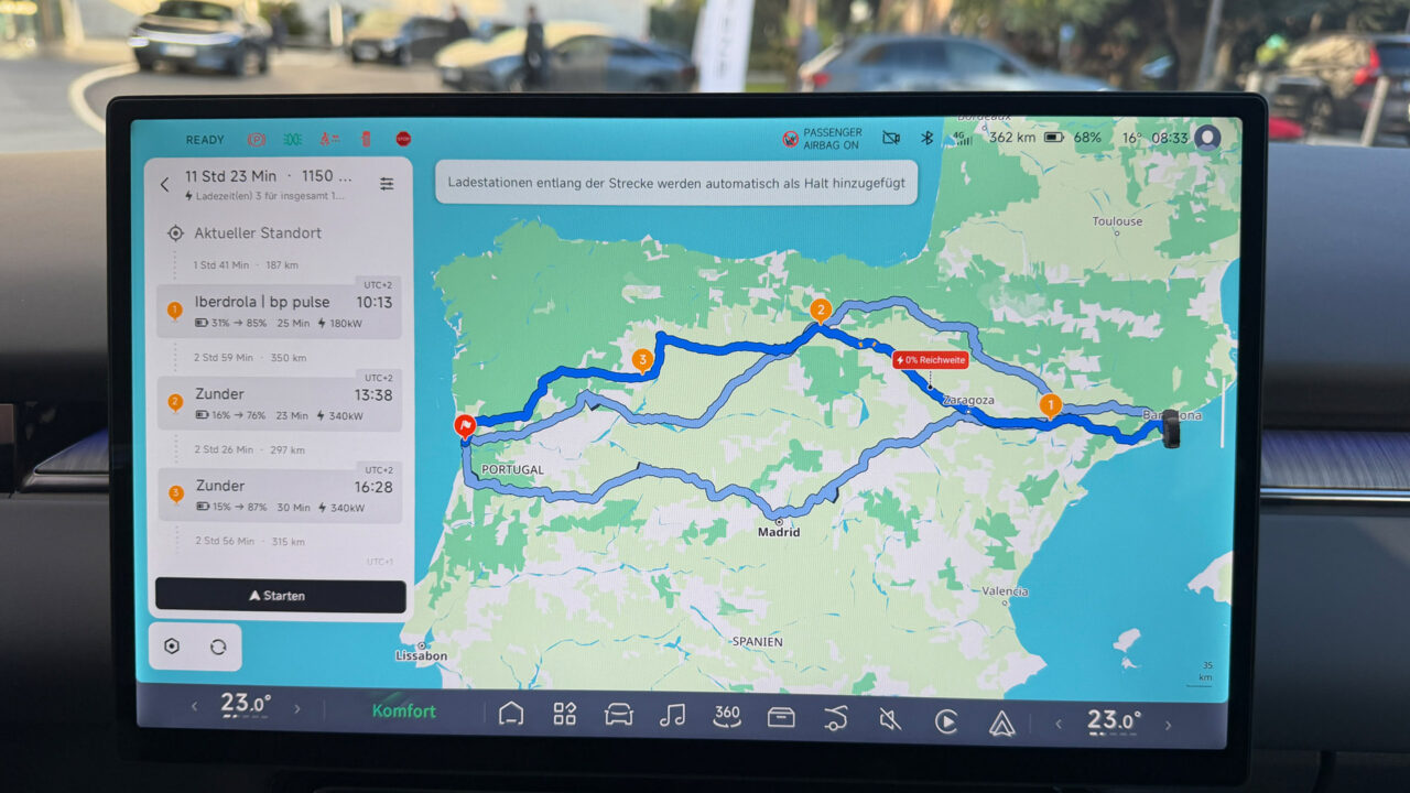 Xpeng P7+ Routenplanung